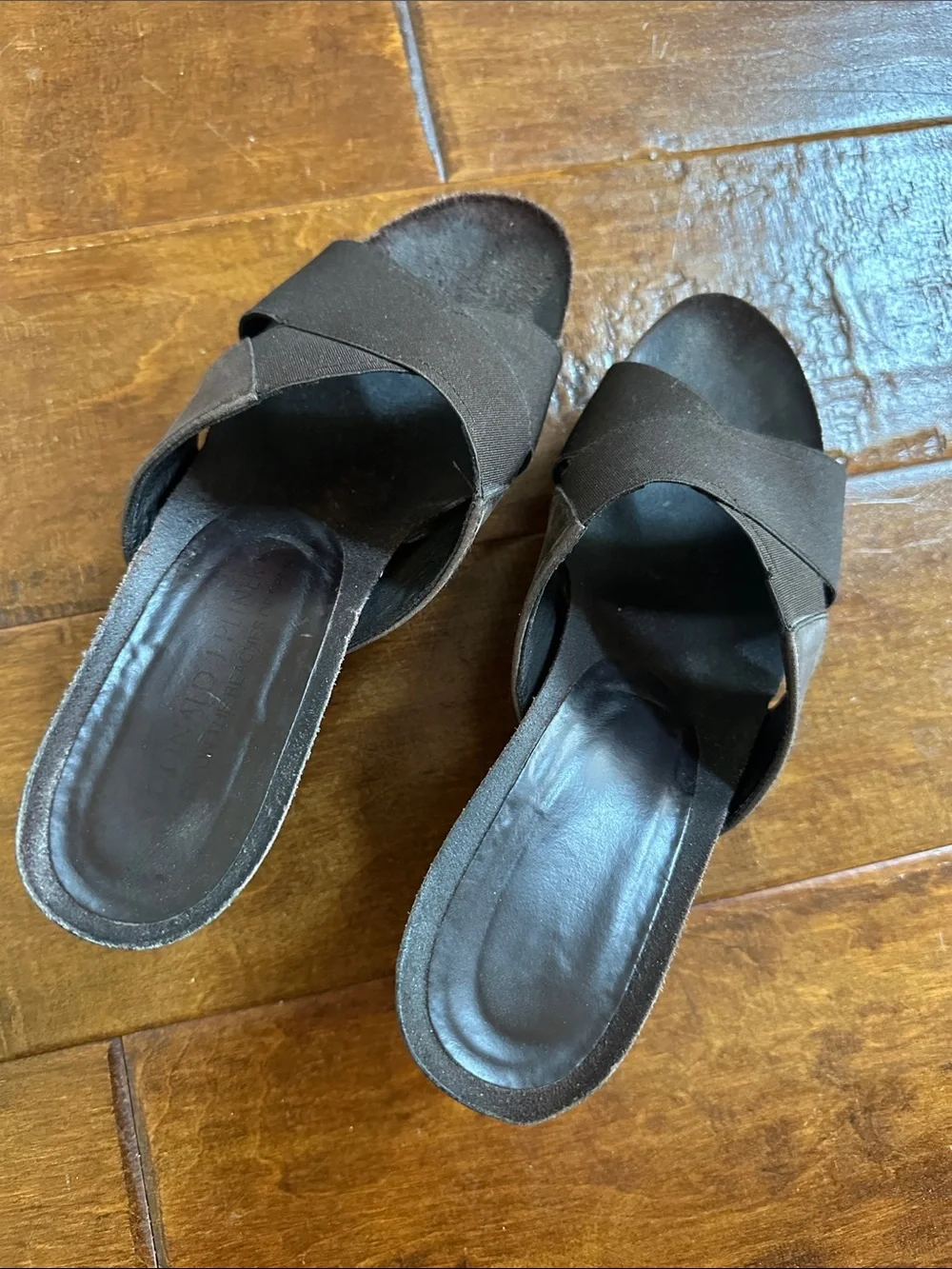 Donald J Pliner 7 M Cross Strap Brown Rattan Wedge Slides Sandals Shoes Spain
